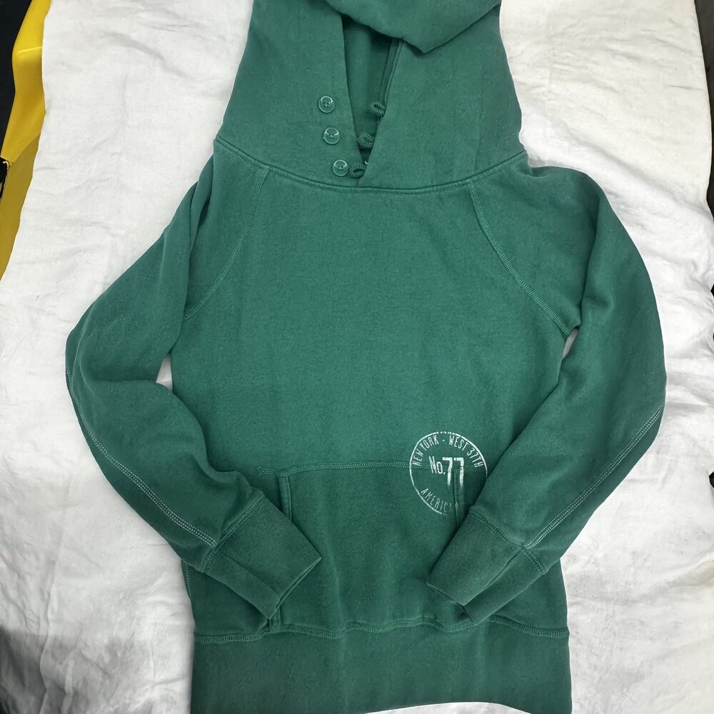 American Eagle Outfitters Green Pullover Hoodie Cowl Neck w/ Buttons Juniors Sm